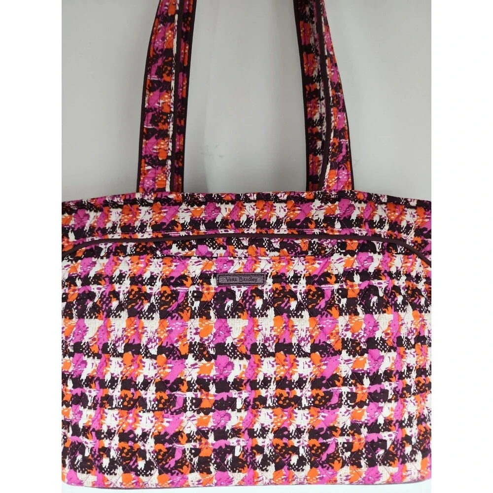 Vera Bradley Houndstooth Tweed Shoulder Tote Zip Closure Multicolor Grannycore